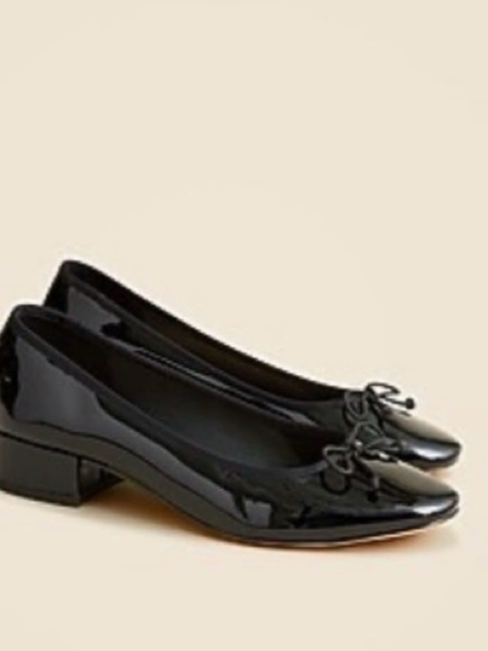J. Crew Teagan Black Patent Low Block Heel Ballet Flats with Bow
